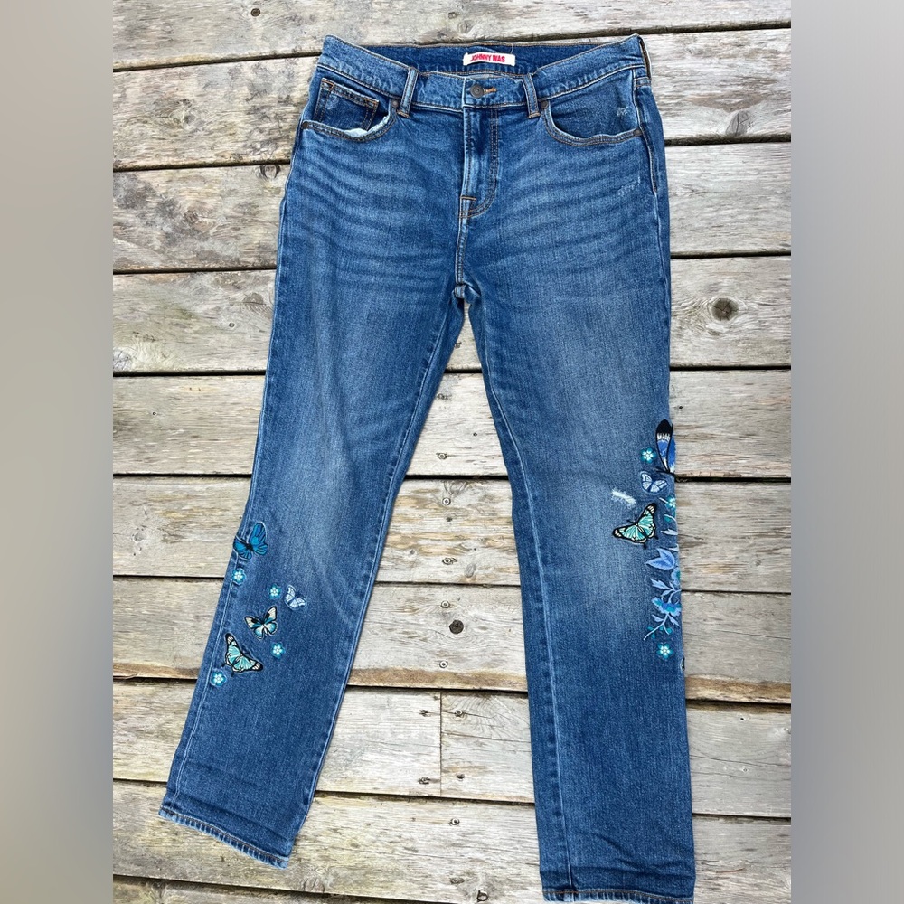 Johnny Was embroidered boyfriend jeans